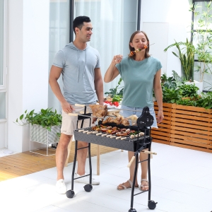 Outsunny Charcoal Trolley BBQ Garden Outdoor Barbecue Cooking Grill Powder Wheel