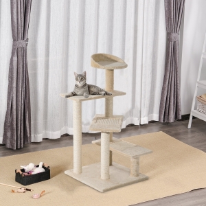 PawHut 39” Scratching Cat Tree Scratcher Revolving Steps Climbing Tower Post Pets Furniture Beige