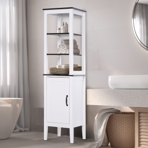 kleankin Tall Bathroom Cabinet Cupboard Storage Unit White Freestanding Shower Shelves