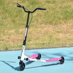 Qaba 3 Wheels Swing Scooter Kids Teenager Scooter Height Adjustable for Age 8+, Pink