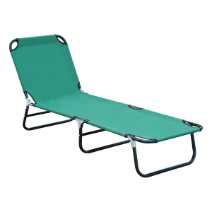 Outsunny Portable Folding Adjustable Sun Beach Lounger / Camping Cot - Green