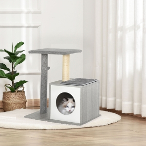 PawHut Multi-level Cat Tree Condo with Sisal-Covered Scratching Posts Grey