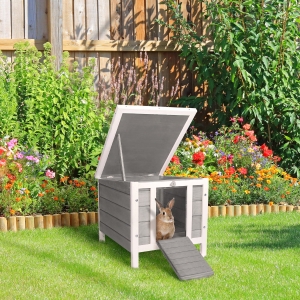 PawHut Wooden Rabbit Hutch Small Animal House Pet Bunny Cage w/ Run & Tray