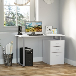 HOMCOM Industrial Style Office Desk Computer Desk with Multi-Use Removable File Drawers White