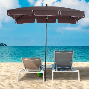 Outsunny 7x4ft Rectangular Aluminum Tilt Patio Umbrella Garden Parasol UV Protection Canopy Coffee