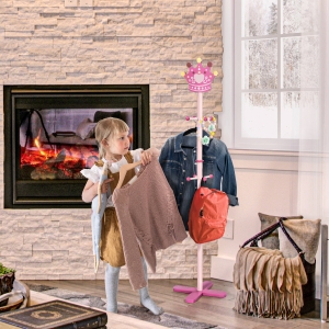 Qaba Kid’s Wooden Coat Rack Free Standing Tree Hanger w/ 8 Hooks Gift for Girl