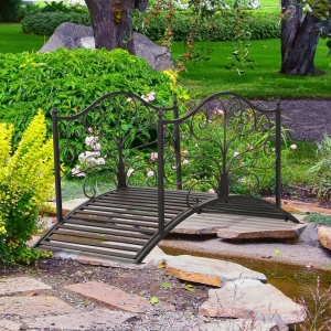 Outsunny 4FT Metal Garden Bridge Decorative Arc Bridge with Guardrails Black Bronze