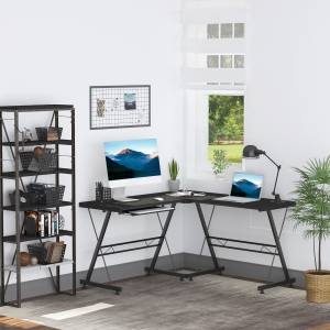 HOMCOM Modern L-Shaped Computer Desk Corner Table Office Workstation w/ CPU Stand Keyboard Tray Black