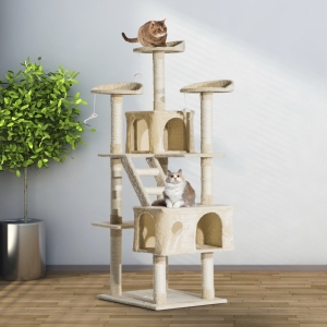 PawHut 71-Inch Multi Level Scratching Cat Tree Kitty Condo Activity Center with Toys, Beige
