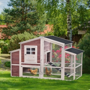 PawHut 79" Wooden Outdoor Hen House Small Animal Livestock Cage Enclosure with Running Box