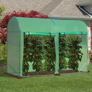 Outsunny 10' x 3' x 7' Greenhouse with Double Roll Up Doors & 4 Windows Plant Growth Warm House Outdoor PE Cover Green