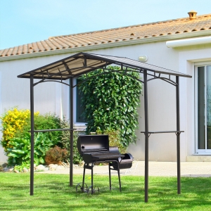Outsunny 8' x 5' Grill Gazebo Outdoor BBQ Gazebo Canopy with Side Shelves PC Roof Aluminium