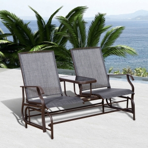 Outsunny Patio Glider Rocking Chair 2 Person Outdoor Loveseat Rocker Garden Furniture Bench, Grey