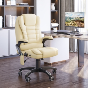 HOMCOM Ergonomic Massage Chair Office Computer Executive Heated Vibrating, Beige