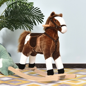 Qaba Kids Plush Toy Rocking Horse Pony with Realistic Sounds - Brown