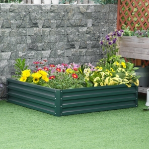 Outsunny 4' x 4' x 1' Raised Garden Bed Galvanized Steel Planter Box for Vegetables, Flowers, Herbs, Green