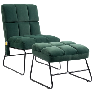 HOMCOM Accent Chair with Ottoman, Velvet Club Chair with Vibration Massage, Remote Control and Metal Legs, Green