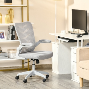 Vinsetto Mesh Home Office Chair Mid Back Task Desk Chair with Lumbar Back Support, Flip-Up Arm, Adjustable Height, Grey