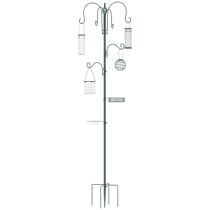 PawHut 6 Hook Bird Feeding Station Multi-Feeder Kit Stand w/ 4 Bird Feeders 2 Trays