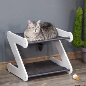 PawHut Two Tier Cat Bed for Indoor Pet Furniture with Padded and Plush Mat Grey