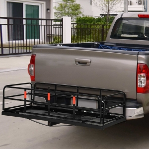 Aosom Folding Cargo Carrier Luggage Basket Cargo Rack Rear 400lbs Capacity Trailer Hitch Mount Steel Frame with 2" Standard Hitch, Black