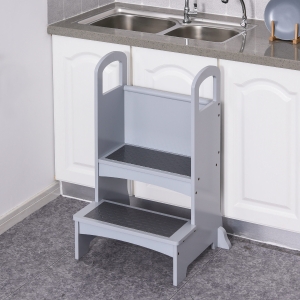 Qaba Step Stool with 2 Steps and Support Handles Kitchen Helper Kids Footstool