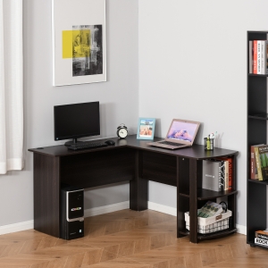 HOMCOM Space Saving L-Shaped Computer Desk 2 Shelves for Home Office, Black