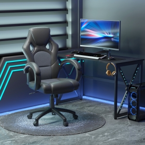 HOMCOM Racing Gaming Chair High Back Office Chair Computer Desk Gamer Chair with Swivel Wheels, Padded Headrest, Tilt Function, Black