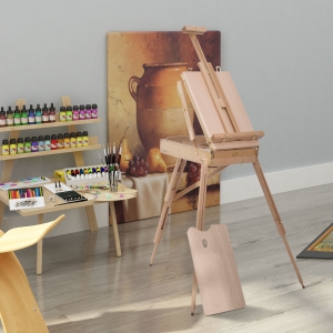 HOMCOM Folding Wood French Artists Easel Set Portable Art Painters Tripod Sketch Craft