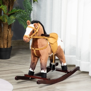 Qaba Children Kids Rocking Plush Horse Toy Pony Wooden Ride Rocker Sound, Brown