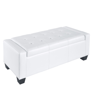 HOMCOM 50.5" Faux Leather Rectangular Tufted Storage Ottoman for Living Room, Entryway, or Bedroom, White