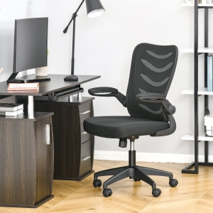 Vinsetto Mesh Home Office Chair Mid Back Task Desk Chair with Lumbar Back Support, Flip-Up Arm, Adjustable Height, Black