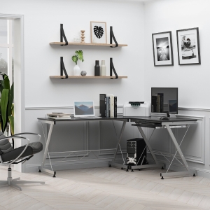 HOMCOM Computer Desk Laptop Desktop PC Corner Table Workstation Office Home