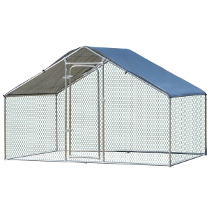 PawHut Galvanized Large Metal Chicken Coop Cage, Walk-in Enclosure, Poultry Hen Run House Playpen, UV & Water Resistant Cover for Outdoor, Backyard 118" x 79" x 77"