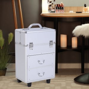 Soozier Rolling Makeup Case Salon Beauty Cosmetic Organizer Trolley Aluminum