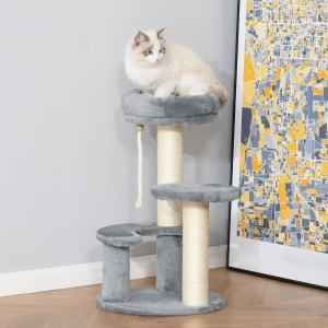 PawHut 26" Cat Scratching Tree Kitty Playhouse Activity Center 2 Perch w/ Sisal Rope Grey