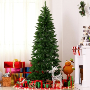 HOMCOM 6.9ft Artificial Christmas Tree Evergreen Spruce Xmas Tree Holiday Decor w/ Metal Stand Winter Holiday Decoration 865 Branch Tips Green