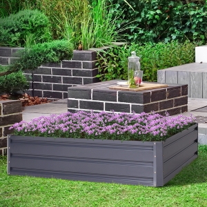 Outsunny 47.3"x47.3" Raised Garden Bed Galvanized Planter Garden Box Kit Set Raised Fence Garden Bed Planter 4-Panel Galvanized Steel, Grey