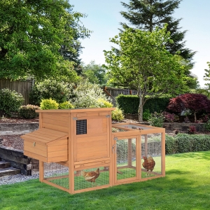 PawHut 74x32x41inch Wooden Chicken Coop Garden Backyard Hen House with outdoor Run