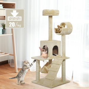 Pawhut Luxury 52Inch Cat Scratching Tree Condo Pet Bed Furniture Kitten Scratch Activity Center with HAMMOCK, Beige