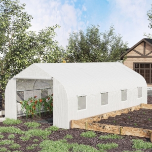 Outsunny 20x10x7ft Walk-in Outdoor Tunnel Greenhouse 2 Anchor Way White