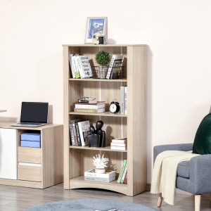 HOMCOM 4-Tier Bookcase, Modern Multi-Purpose Storage Cabinet, Freestanding Display Unit for Study, Living Room, Oak