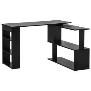 HOMCOM 360° Rotating Home Office Desk L Shaped Corner Computer Desk with Storage Shelves, Writing Table Workstation, Black