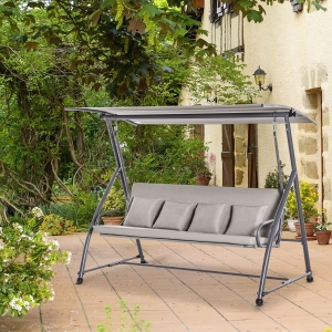 Outsunny Convertible Patio Swing Chair Garden 3 Person Hammock Outdoor Lounge Bed Cushioned with Tilt Canopy Light Brown