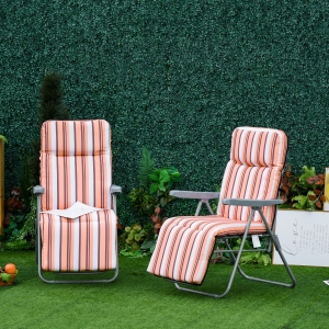 Outsunny Set of 2 Garden Sun Lounger Outdoor Reclining Seat Cushioned Seat Foldable Adjustable Recliner, Grey and Orange
