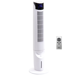 HOMCOM Ice Cooling Tower Fan, Standing Oscillating Fan with 3 Speeds, 4 Modes, 12 Hour Timer, LED Display and Remote Control for Bedroom, Office or Living Room, White