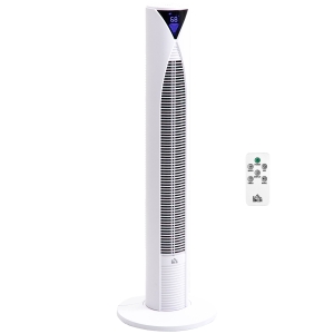 HOMCOM 38" 70° Oscillating Tower Fan Cooling for Bedroom with 3 Speeds, 12H Timer, LED Panel, and Remote Control, White