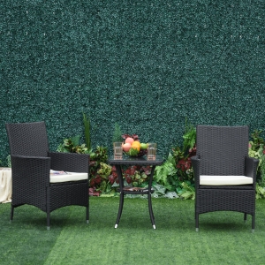 Outsunny 3pcs Rattan Coffee Set Garden Furniture All Weather Coffee Table Black