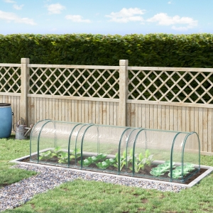 Outsunny 138"x39"x32" Transparent PVC Mini Tunnel Greenhouse Garden Green Grow Shed Portable Plant Flower Warm House Steel Frame Zipped Doors