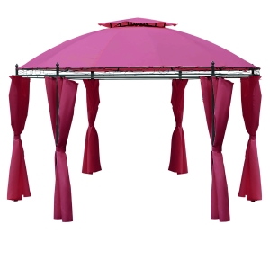 Outsunny 11.5’ Steel Outdoor Patio Gazebo Canopy with Romantic Round Design & Included Side Curtains, Wine Red